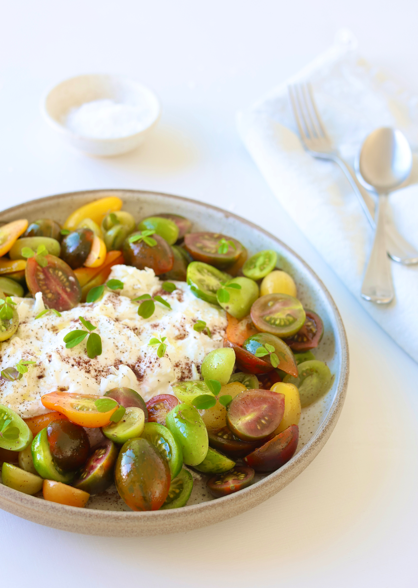 Heirloom tomato salad with burrata and sumac dressing